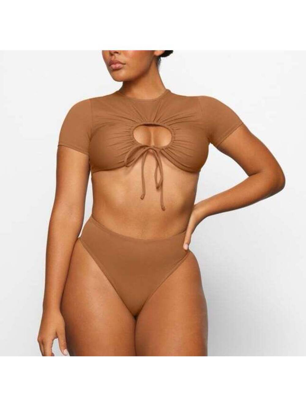 NWT Skims Swim Ruched Shirt Tie Crop Top
Size  S